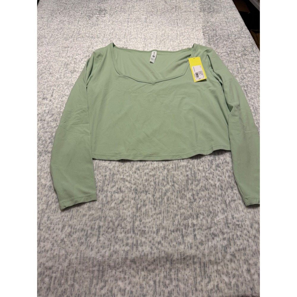All in Motion Women's Cropped Long Sleeve Square Neck‎ Top Sage Green Size 1X
